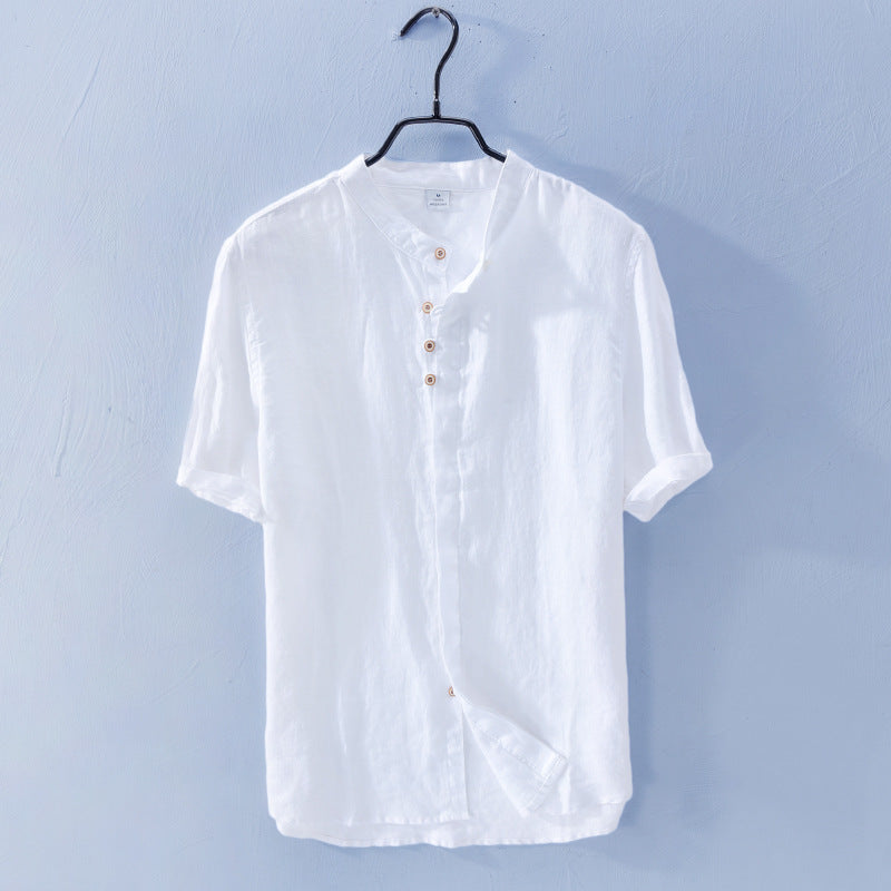 Casual stand collar short sleeve shirt mens