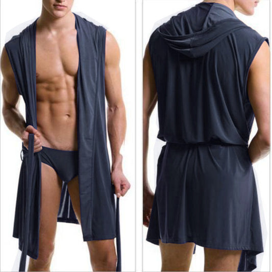 Men&#039;s Bathrobe Icy Silky Men&#039;s Hooded Sleeveless Bathrobe N2N Men&#039;s Bathrobe