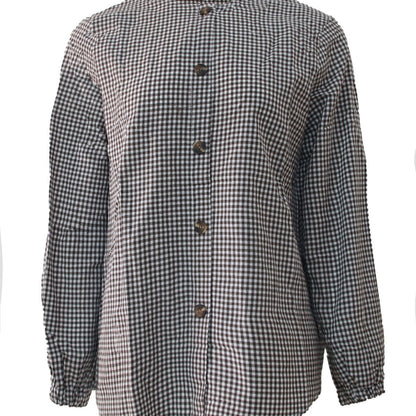 New Women&#039;s Plaid Print Puff Sleeve Button Shirt Casual Vintage Top FD 87434533