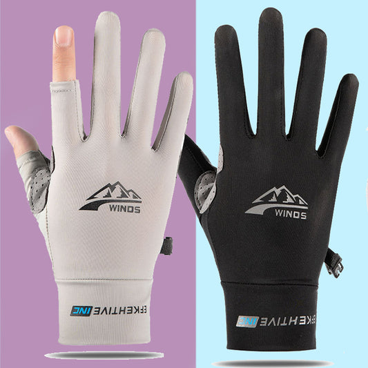 Spring And Summer Cycling Gloves Men&#039;s Thin Fishing Fitness Ice Silk Rider Leakage Two-Finger Riding Gloves