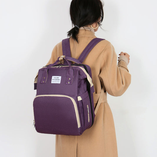 New Folding Mummy Bag Baby Bed Usb Shade Multi-function Backpack Large Capacity Maternal And Infant Travel Backpack