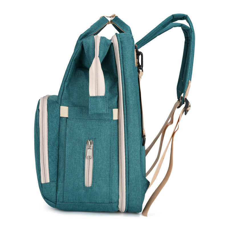 New Folding Mummy Bag Baby Bed Usb Shade Multi-function Backpack Large Capacity Maternal And Infant Travel Backpack