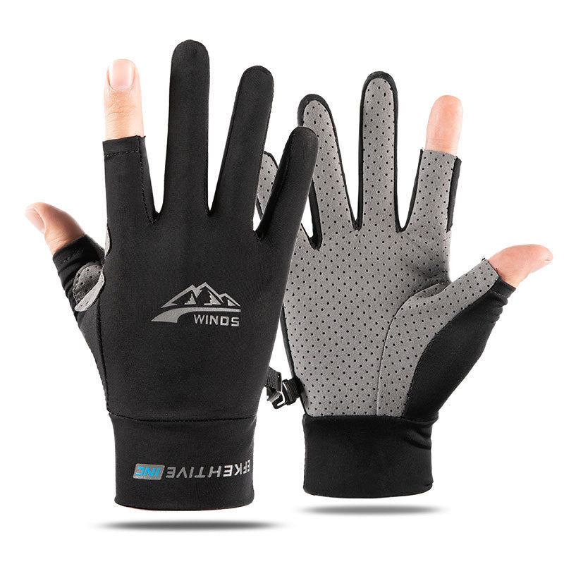 Spring And Summer Cycling Gloves Men&#039;s Thin Fishing Fitness Ice Silk Rider Leakage Two-Finger Riding Gloves