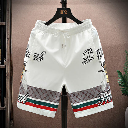 Men&#039;s Shorts Summer Fashion Brand European Printed Straight Casual Cropped Pants Trendy Ice Silk Beach Pants Loose Pants