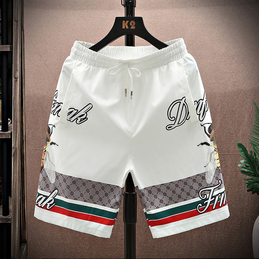 Men&#039;s Shorts Summer Fashion Brand European Printed Straight Casual Cropped Pants Trendy Ice Silk Beach Pants Loose Pants