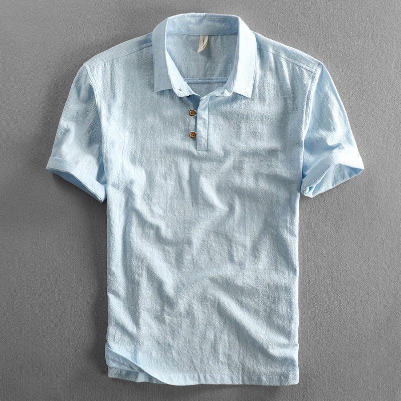 Spring And Summer New Men&#039;s Linen Shirt Slim-fit Pullover Short-sleeved Shirt Half-sleeved Vintage Shirt Guifan