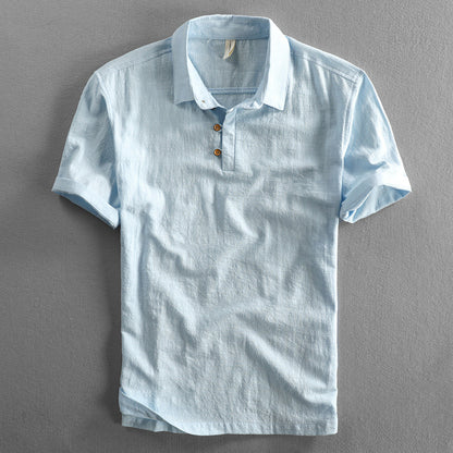 Spring And Summer New Men&#039;s Linen Shirt Slim-fit Pullover Short-sleeved Shirt Half-sleeved Vintage Shirt Guifan