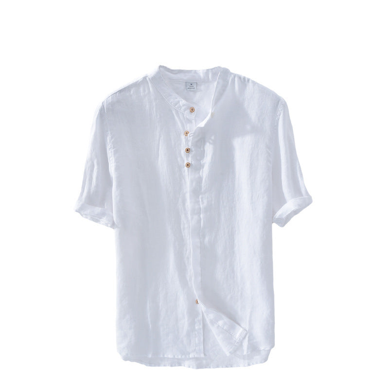 3310 Main Style Pure Linen Thin Inside And Outside Versatile Shirt Men&#039;s Casual Stand Collar Short Sleeve Shirt Men&#039;s One-piece Delivery