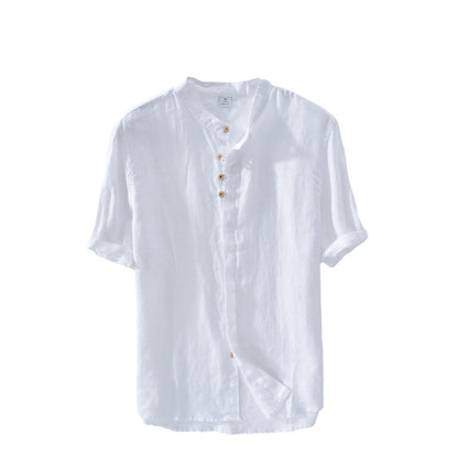 3310 Main Style Pure Linen Thin Inside And Outside Versatile Shirt Men&#039;s Casual Stand Collar Short Sleeve Shirt Men&#039;s One-piece Delivery