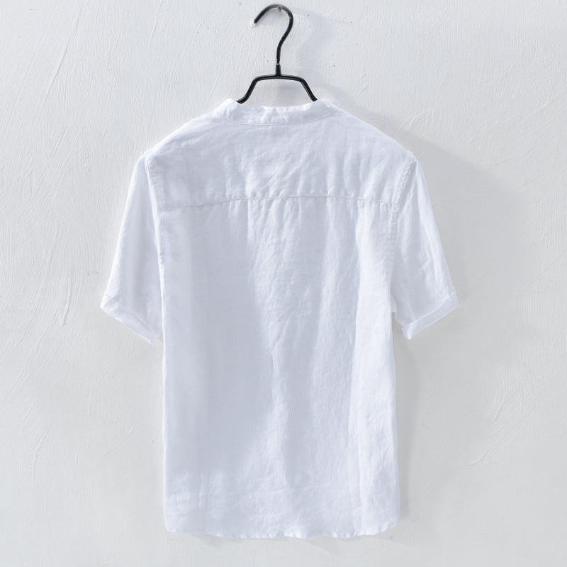3310 Main Style Pure Linen Thin Inside And Outside Versatile Shirt Men&#039;s Casual Stand Collar Short Sleeve Shirt Men&#039;s One-piece Delivery