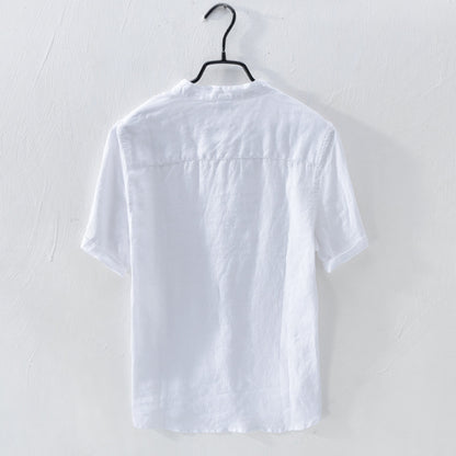 3310 Main Style Pure Linen Thin Inside And Outside Versatile Shirt Men&#039;s Casual Stand Collar Short Sleeve Shirt Men&#039;s One-piece Delivery