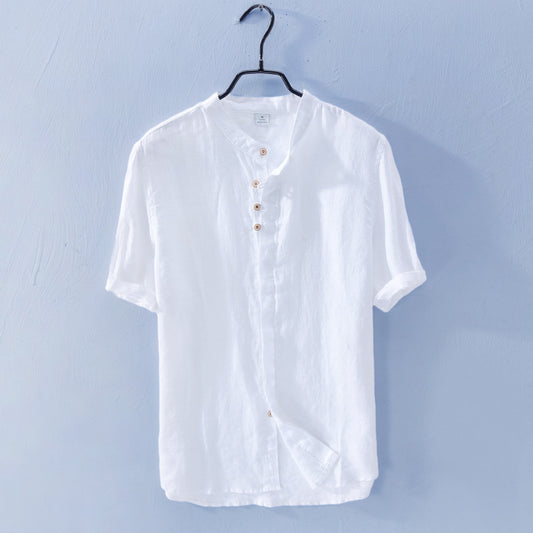 3310 Main Style Pure Linen Thin Inside And Outside Versatile Shirt Men&#039;s Casual Stand Collar Short Sleeve Shirt Men&#039;s One-piece Delivery