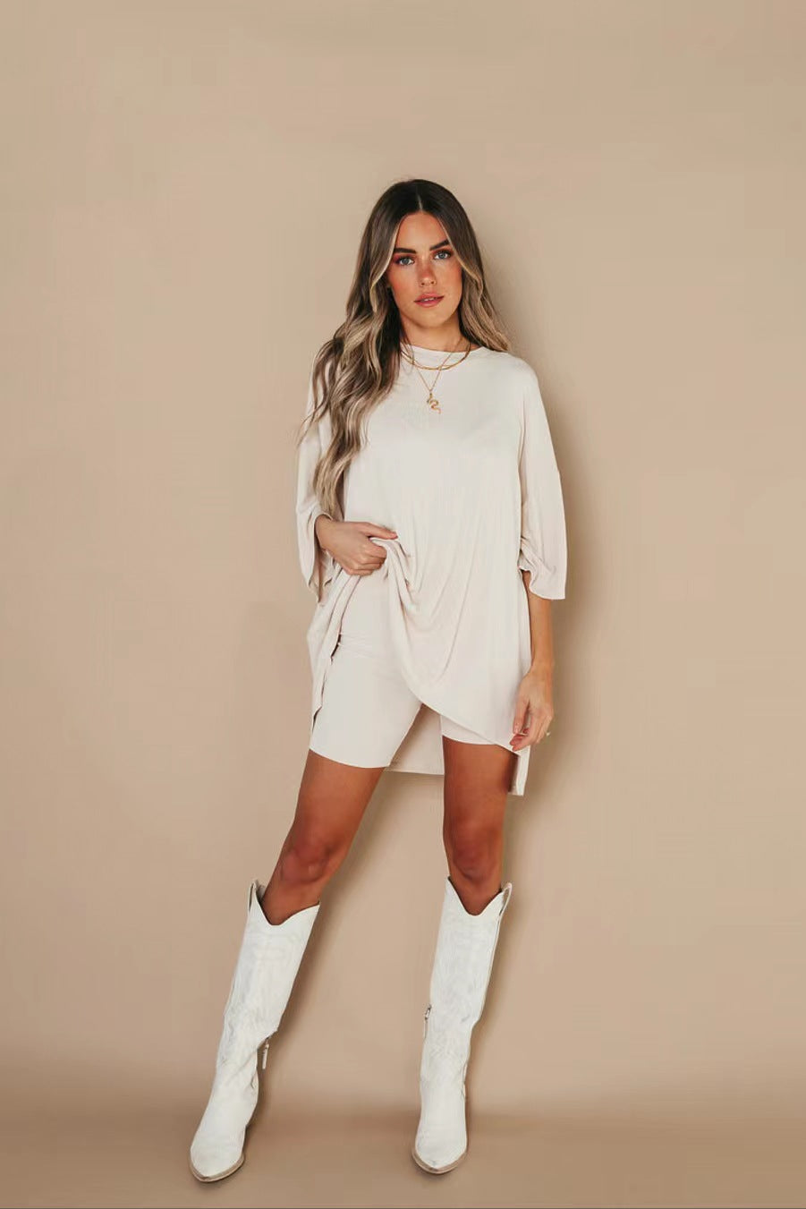 Spring And Summer New All-match Loose Large Size Women&#039;s Clothing European And American Casual Home Short-sleeved T-shirt Shorts Set