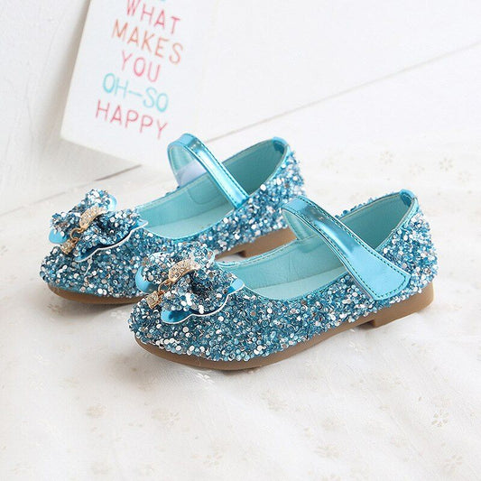 Kid&amp;amp;#039;s Girl PU Round Toe Glitter Sequined Wedding Bow-Knot Shoes
