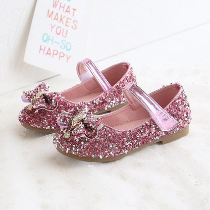 Kid&amp;amp;#039;s Girl PU Round Toe Glitter Sequined Wedding Bow-Knot Shoes